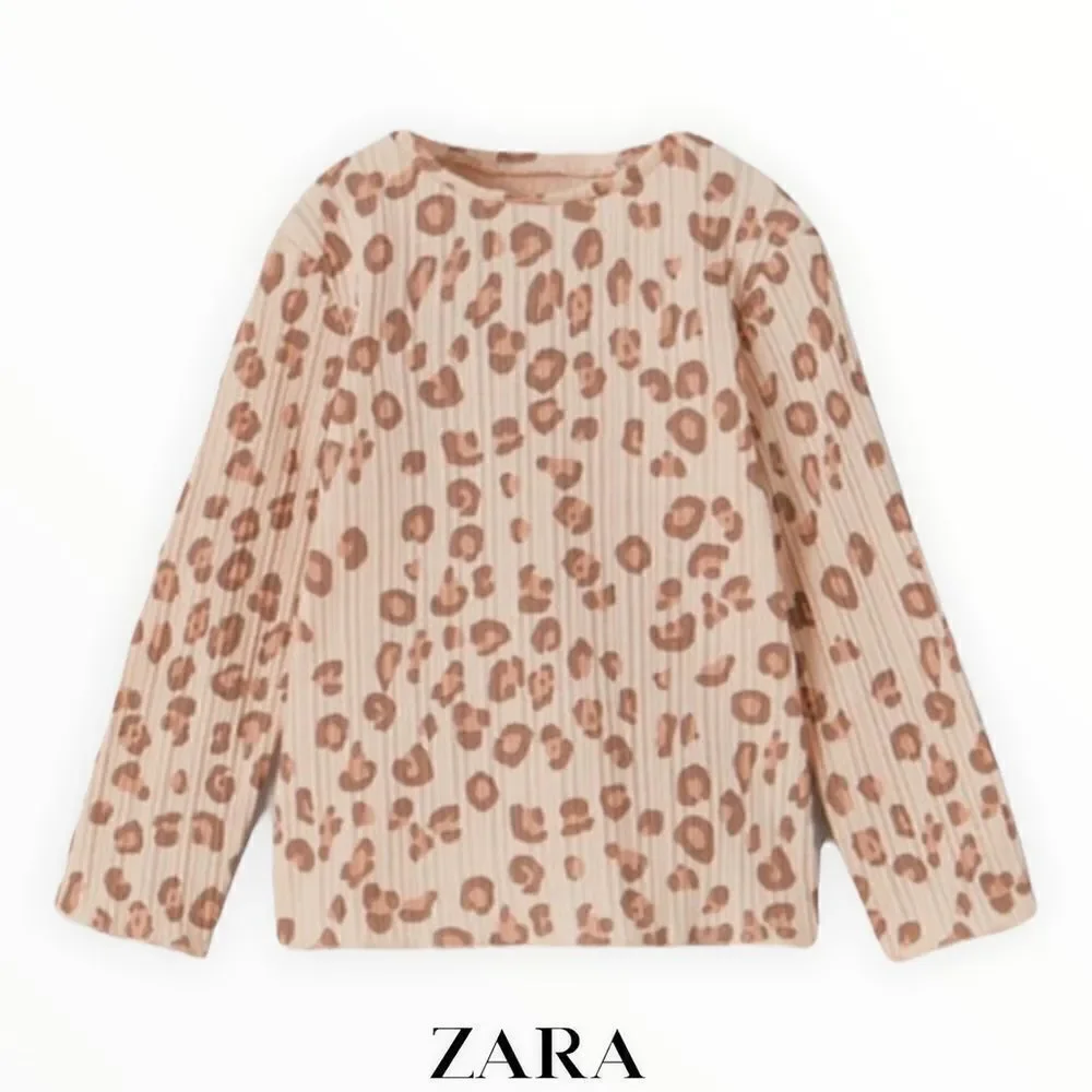 ZARA Kids Leopard Print Ribbed Long Sleeve Top NWT